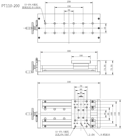 PT110直線滑臺(tái)XYZ滑臺(tái)導(dǎo)軌滾珠桿手輪手搖鋁托軌鋁合金