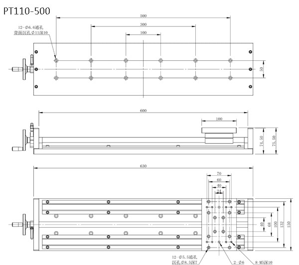 PT110直線滑臺(tái)XYZ滑臺(tái)導(dǎo)軌滾珠桿手輪手搖鋁托軌鋁合金