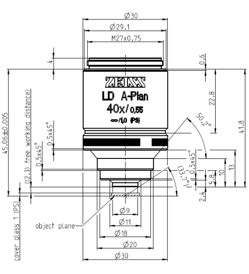 蔡司物鏡Objective LD A-Plan 5x/0.15 M27長工作距離明場